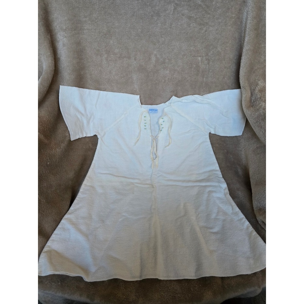 Vintage Sorbeau Layette Baby Gown White Floral Embroidered Tie Front